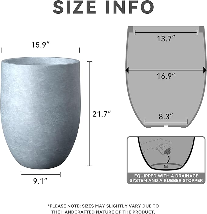 Kante Tall Concrete Planter, 21.7-Inch Height Blue-Gray Large Indoor Outdoor - Image 2