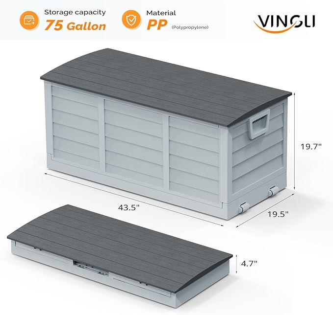 VINGLI 75 Gallon Collapsible Outdoor Storage Box, Simple-to-assemble Plastic - Image 4