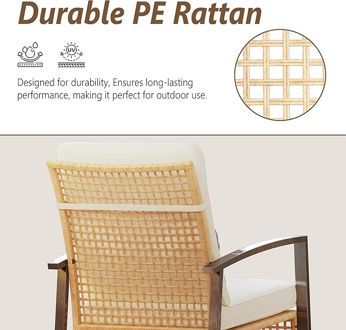 3 Piece Patio Rocking Chairs Set of 2, Outdoor Rocking Chair Bistro Set - Image 6