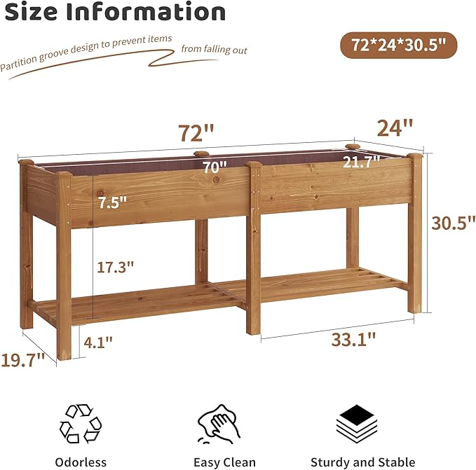 FILWH Raised Garden Bed with Legs Elevated Wooden Planter Box Stand Large - Image 7