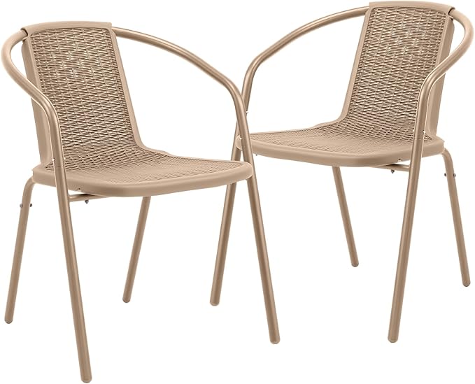 VINGLI PE Rattan Outdoor Dining Chairs Set of 2, Plastic Stackable Patio Chairs by VINGLI
