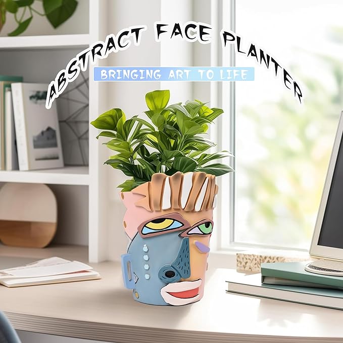 Abstract Face Planters Pots Head, Unique Head Planter - Image 2