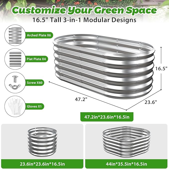 17" Tall Outdoor Garden Raised Garden Bed Kits, 4ft X 2ft Oval, 0.8MM Thick - Image 4