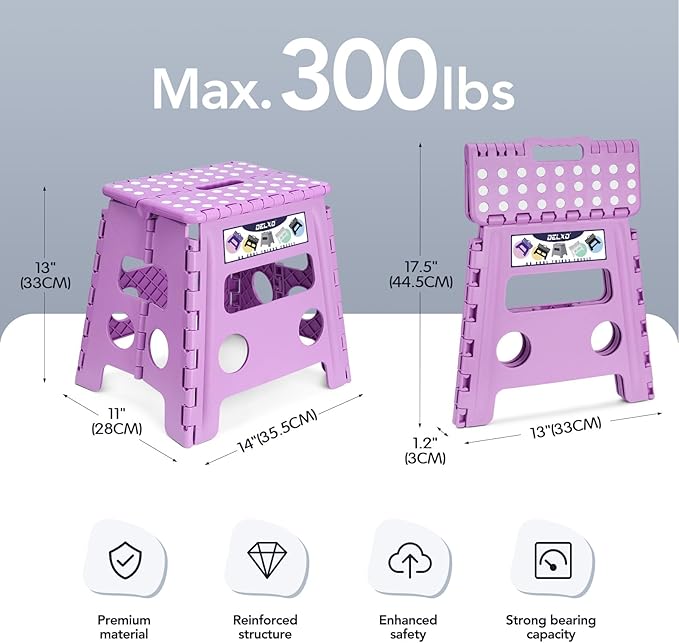 Delxo 13 inch Folding Step Stool, Non-Slip Foldable Stools Up to 300 LBS - Image 2