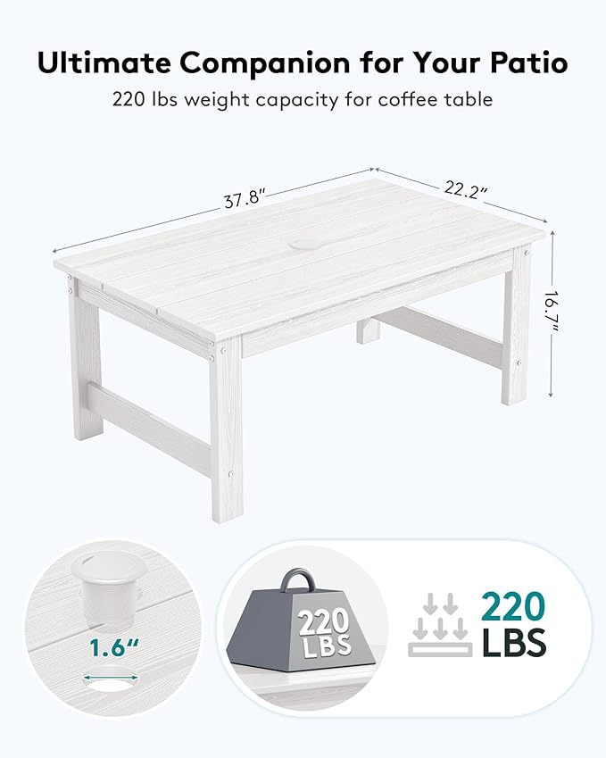 SERWALL HDPE Patio Coffee Table, Rectangle Outdoor Coffee Table, All-Weather - Image 3