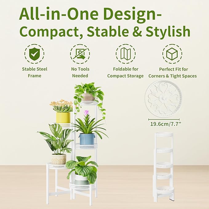 Metal Plant Stand Indoor Outdoor, 5 Tier Tall Flower Pot Holder Potted Display - Image 5