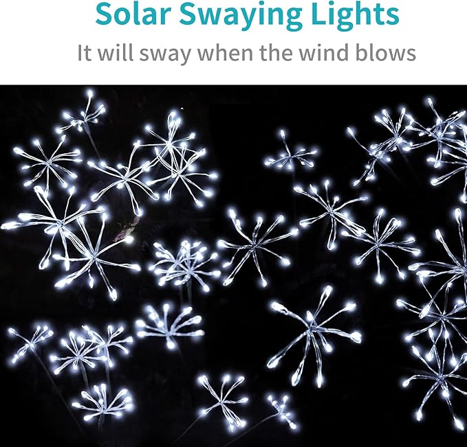 JJGoo Solar Garden Lights, New Upgraded 2 Pack Solar Swaying Starburst Light - Image 3