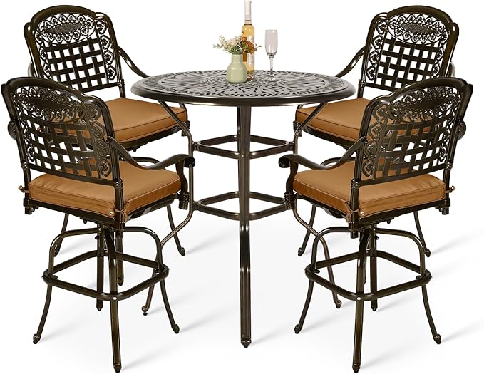 VIVIJASON 5-Piece Patio Swivel Bar Stools Set, All Weather Outdoor Cast by VIVIJASON