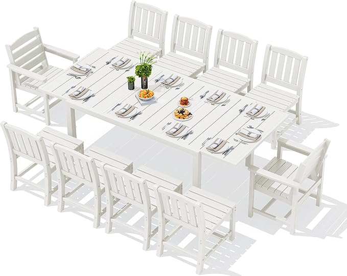 SERWALL 11-Piece Outdoor Dining Set, All Weather HDPE Outdoor Furniture Set by SERWALL