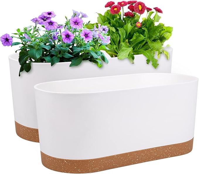 QCQHDU 16" L x 7.6" W x 7" H Window Planter Box, 2 Pack Self Watering Pots by QCQHDU