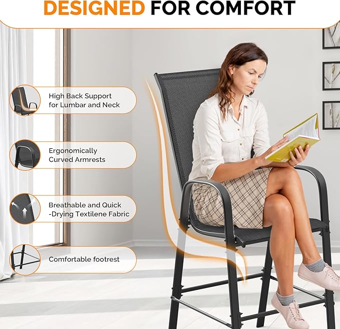 VINGLI Set of 2 Stackable Outdoor Bar Stools – Sling Chairs - Image 4