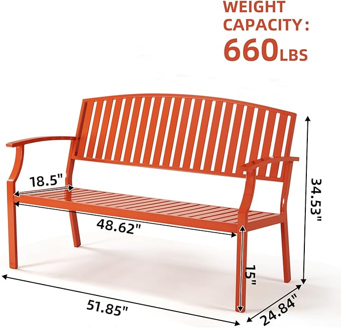 Outdoor Bench Weatherproof Aluminum Patio Garden Bench, Patio Loveseat - Image 2