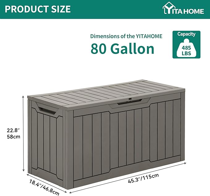 YITAHOME 80 Gallon Outdoor Storage Box, Large Waterproof Resin Deck Box - Image 7