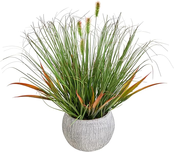 AlphaAcc 16.5" Fake Grass Plant Decorative Faux Greenery in Textured Gray by AlphaAcc