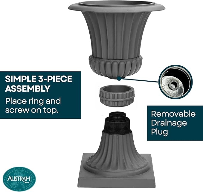 Urn Planters 22", Tall Stone-Resin Pedestal Planters - Image 9