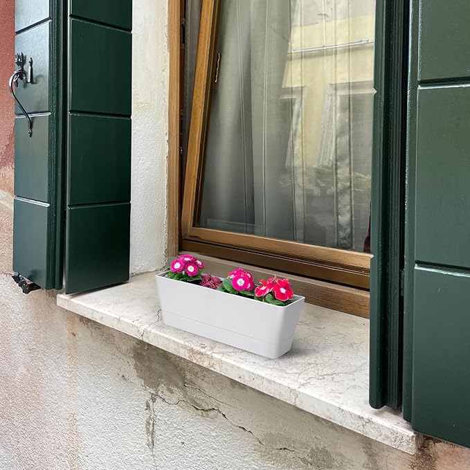 GREANER Flower Boxes, 3 Pack 12x3.8 Inch Rectangle Window Boxes, Herb Planters - Image 4
