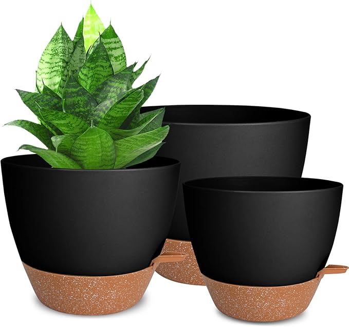 Planters for Indoor Plants 3 Pack, 10/9/8 Inch Self Watering Flower Pots by Vanslogreen