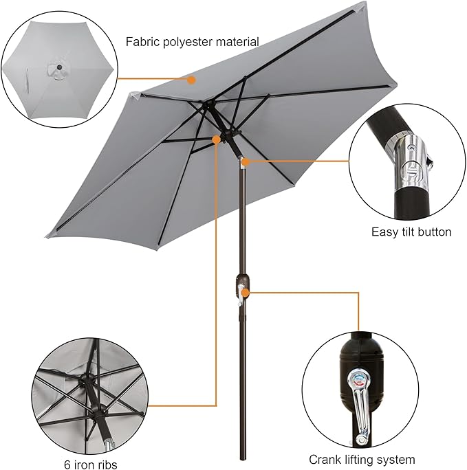 Blissun 7.5 ft Patio Umbrella, Yard Umbrella, Outdoor Market Umbrella - Image 2