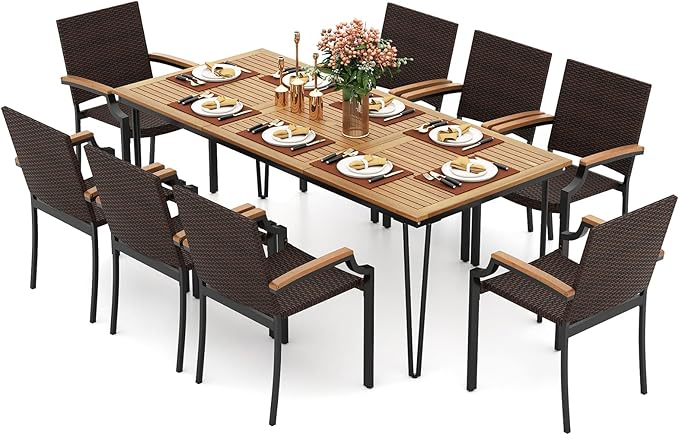 Tangkula 9 Piece Patio Dining Set, 79” Rectangular Outdoor Dining Table by TANGKULA