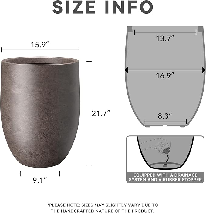 Kante Tall Concrete Planter, 21.7-Inch Height Weathered Brown Large Indoor - Image 2