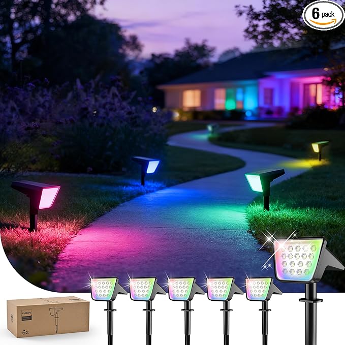 Philips 6 Packs Solar RGBW Spot Lights Outdoor, 18 LED Solar Powered Landscape by PhilipsLightingLED