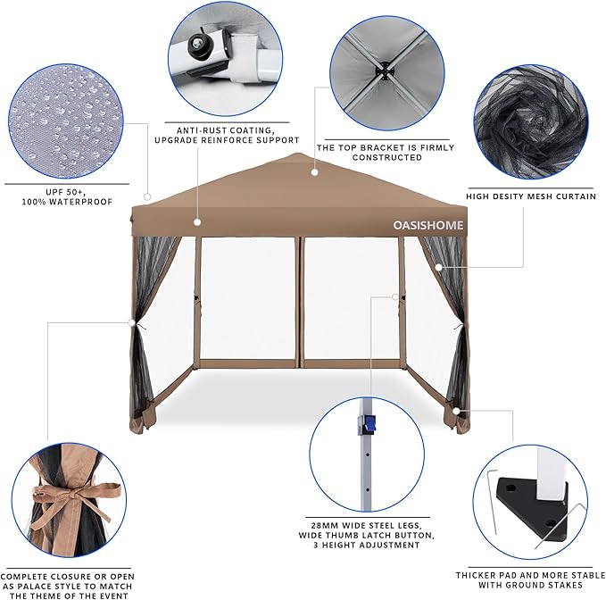 OASISHOME 10'x10' Pop-Up Gazebo Canopy Tent - Image 2