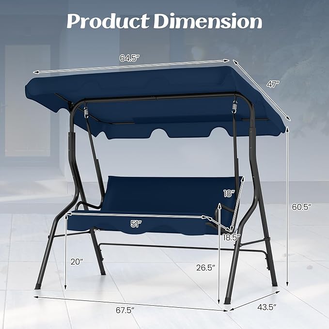 Tangkula 3 Person Porch Swing, Patio - Image 6