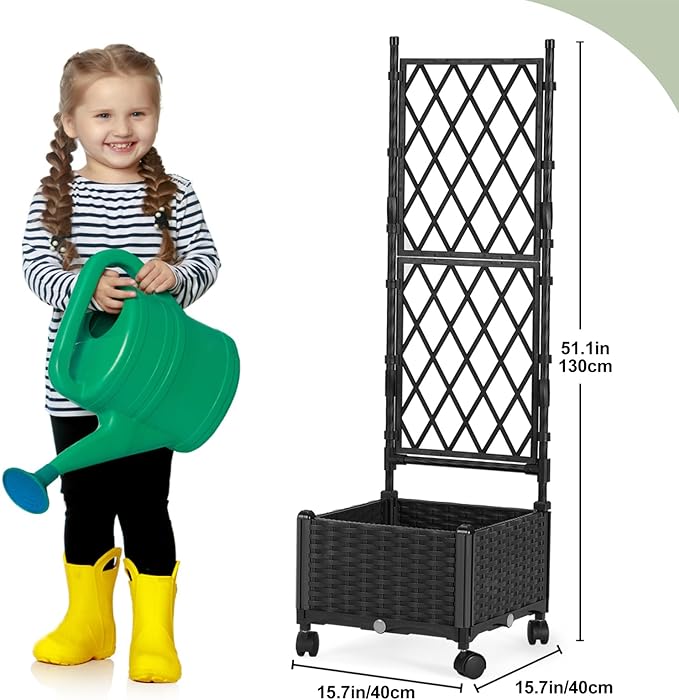 Planter Box with Trellis, 4ft Tall Self-Watering Plastic Raised Garden Beds and - Image 5