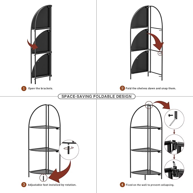 Crofy Foldable 3 Tier Corner Shelf, Metal Corner Plant Stand - Image 4