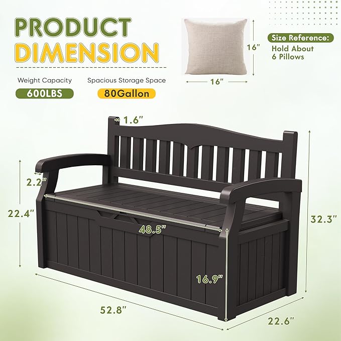 Greesum 80 Gallon Storage Bench Outdoor Deck Box - Image 3