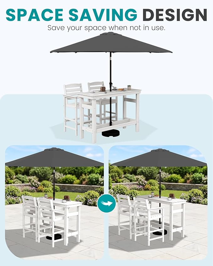 SERWALL Outdoor Bar Set with 9ft Umbrella, All-Weather HDPE Patio Bar Chairs - Image 3