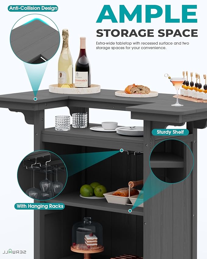 SERWALL Outdoor Bar Table, Patio Bar Cabinet - Image 4