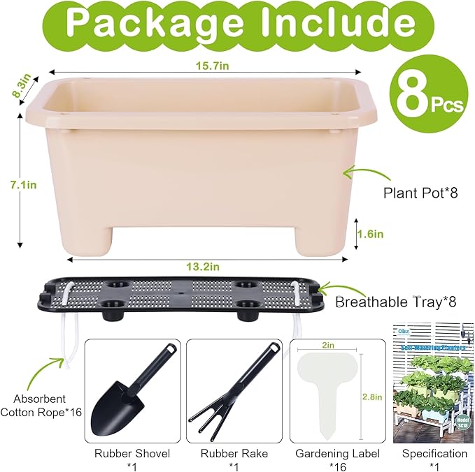 Self-Watering Rectangle Planter Boxes 8-Pack, 15.7-Inch Window Box Planter - Image 7