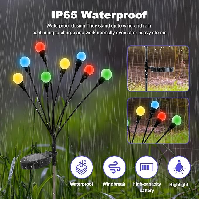 ALSO GO Solar Garden Lights, Solar Firefly Lights Outdoor 8 Pack 64 LEDs - Image 7