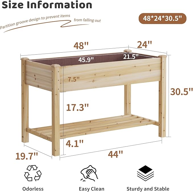FILWH Raised Garden Bed with Legs Elevated Wooden Planter Box Stand Large - Image 7