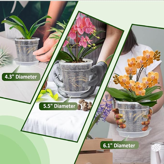 Orchid Pot with Saucers, 6 Packs of 4.3" Orchid Pots with Holes, Orchid Pots - Image 8