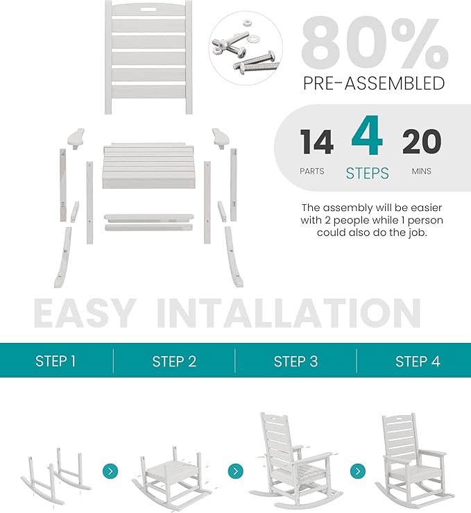 SERWALL Outdoor Rocking Chair Set of 2, Oversized Rocking Chair - Image 5