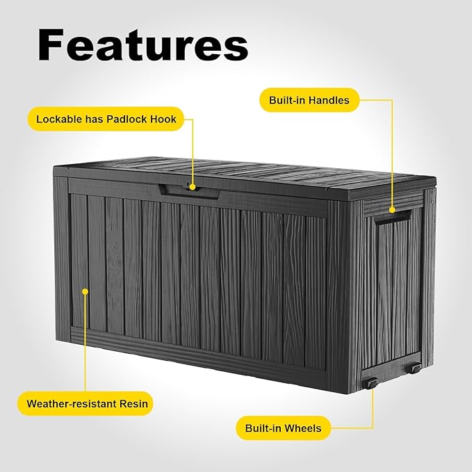 75 Gallon Waterproof Outdoor Storage Box, Resin Deck Box, Lockable Outside - Image 3