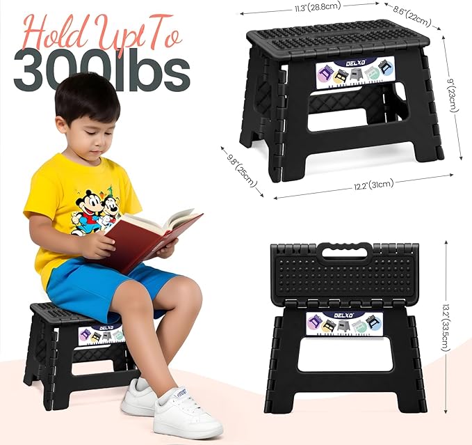 Delxo Folding Step Stool 9 Inch Non-Slip Foldable Stools - Image 2