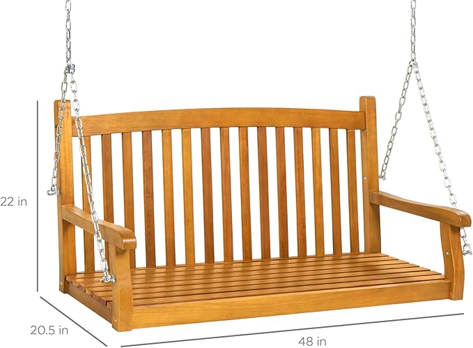Best Choice Products 48in Wood Porch Swing Outdoor Patio Hanging Bench Chair - Image 7
