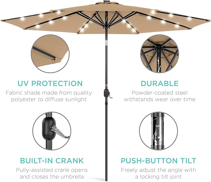 Best Choice Products 10ft Solar Polyester LED Lighted Patio Umbrella w/Tilt - Image 5