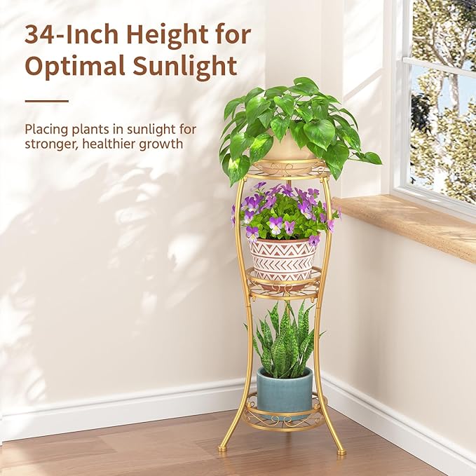 LASZOLA Gold 3 Tier Tall Plant Stand - Image 2