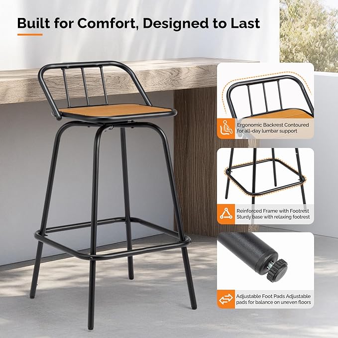 VINGLI 2 PCS Outdoor Swivel Bar Stools, 30 Inch Metal Barstools - Image 4