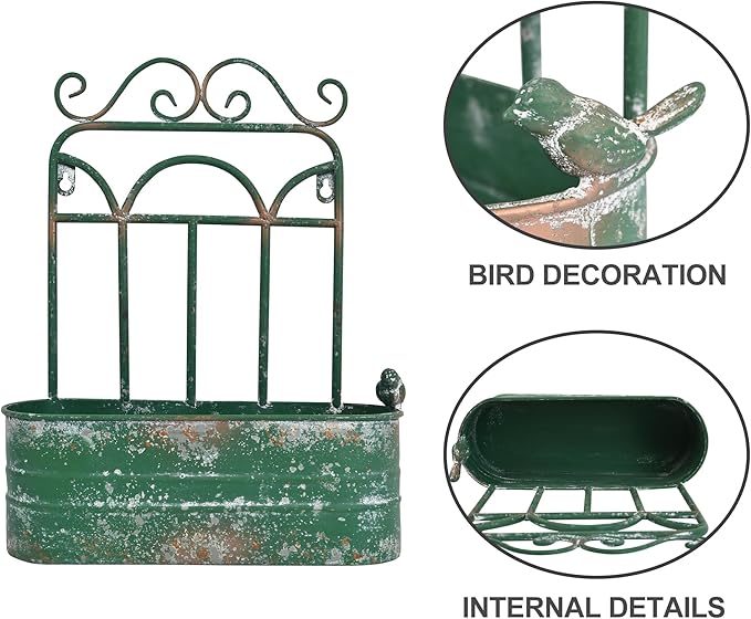 Rustic Metal Wall Planter Vintage Wall Mounted Flower Pot Distressed Wall - Image 3