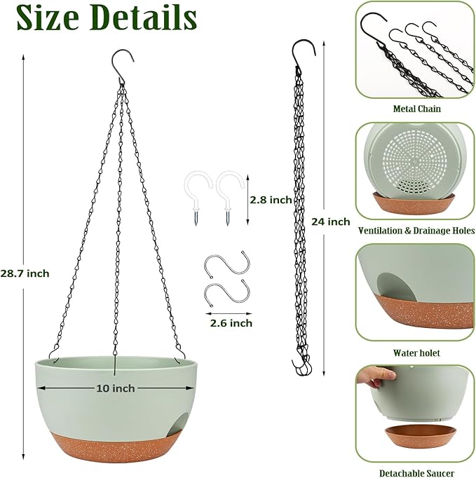 Hanging Planters for Outdoor Indoor Plants, 2 Pack 10 Inch Hanging Basket - Image 2