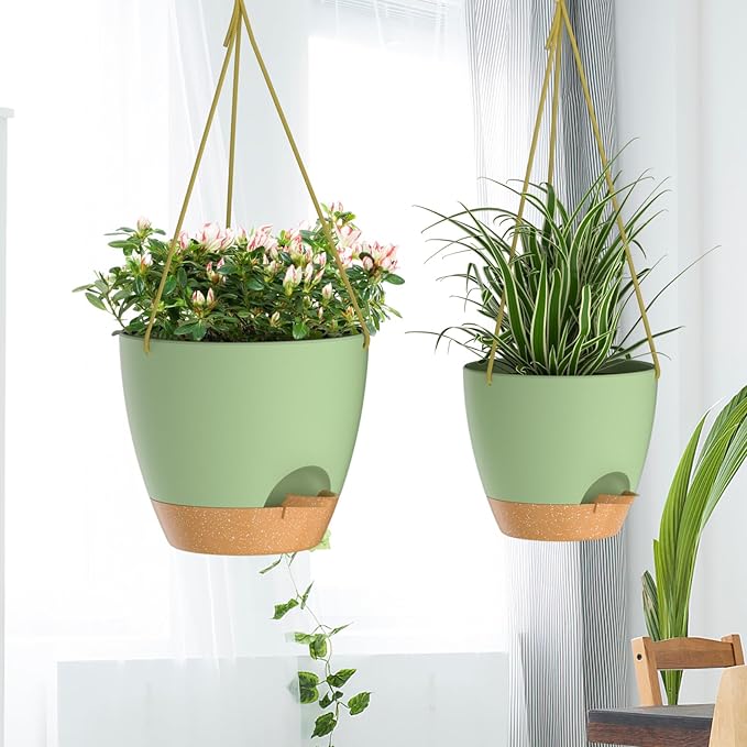 ZMTECH 8 Inch Hanging Planters for Indoor Outdoor Plants, 2 Pack Self Watering - Image 5