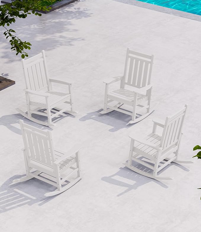 SERWALL Oversized Outdoor Rocking Chair Set of 4, HDPE Rocker by SERWALL