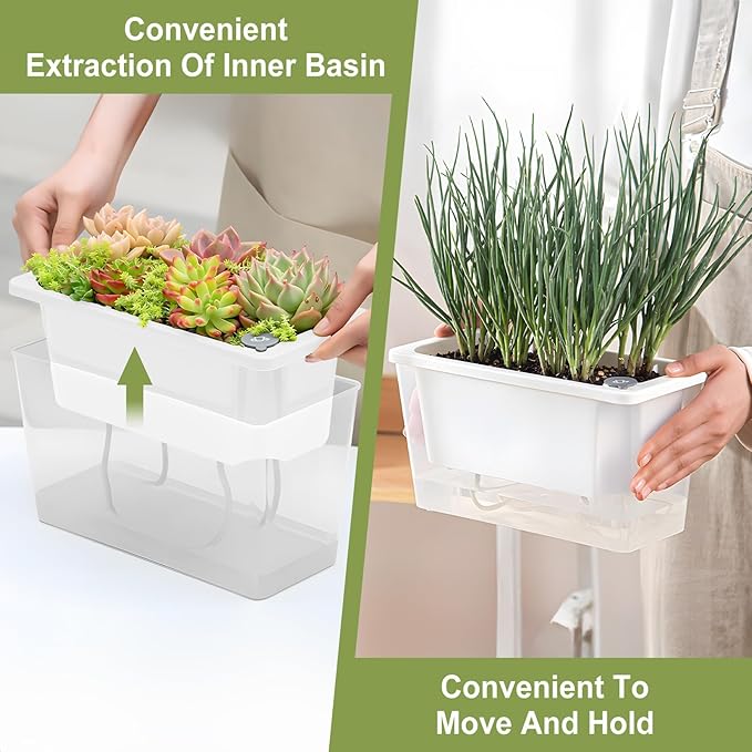 Window Box Planter, 2 Pack 10 Inch Plastic Self Watering Pots - Image 5