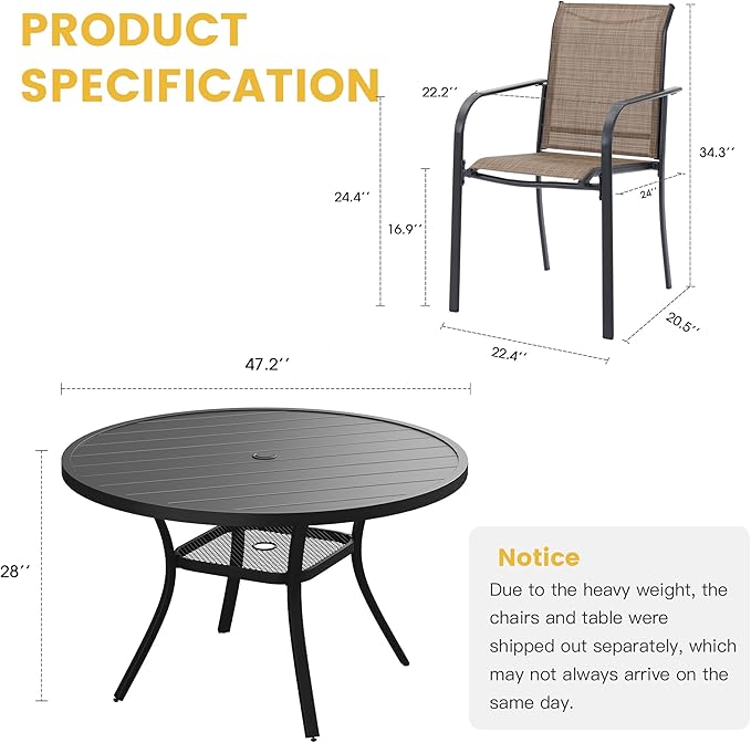VICLLAX Patio Dining Set for 6, All Weather Metal Outdoor Furniture Set - Image 7