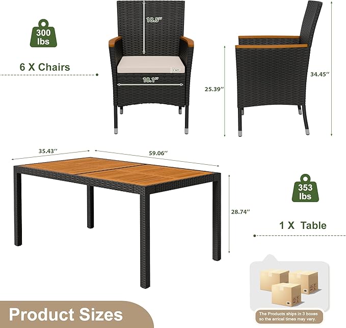 Devoko Dining 7 PCS Furniture, Patio Conversation Set - Image 9